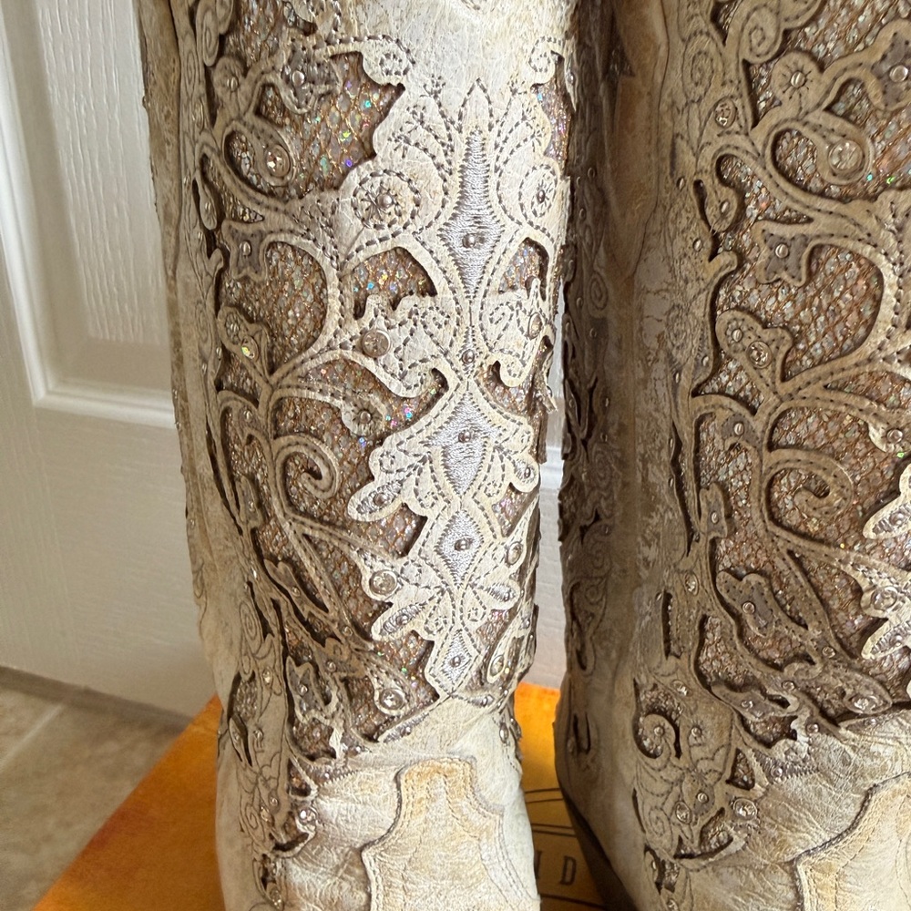 Embellished Corral Western Boots - Cream & Glitter - Picture 2 of 8